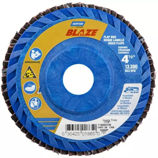 Disques à lamelles - Quick Trim SG Blaze R980P, 5" x 7/8", type 27, grain 40, céramique