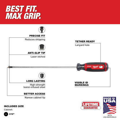 3/16" Cabinet 8" Cushion Grip Screwdriver