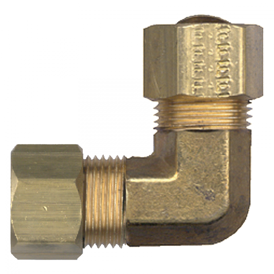 90° Compression Union Elbow, Brass, 3/16 Tube OD