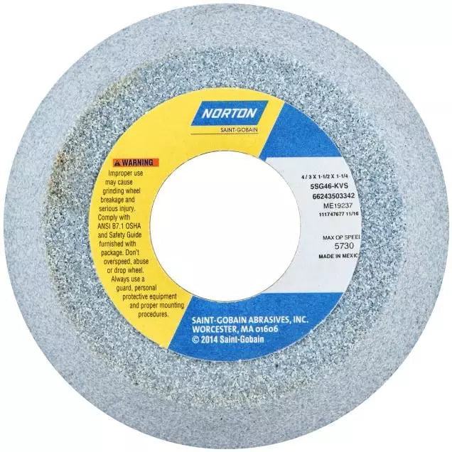 Flaring Cup Toolroom Wheel, 4 in Dia x 1-1/2 in THK, 1-1/4 in Center Hole, 46 Grit, Ceramic Alumina Abrasive