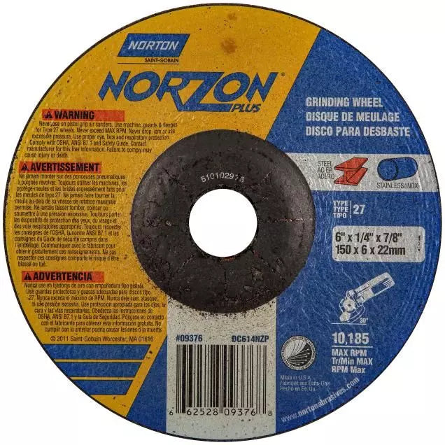 Meule Norton Norton Plus Type 27 déprimée, 5 x 1/4 x 7/8