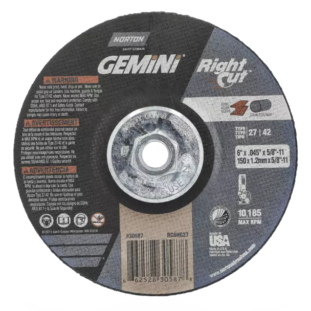 All Purpose Cut-Off Wheel, 5 in Dia x 0.045 in THK, 7/8 in Center Hole, 24 Grit, Aluminum Oxide Abrasive