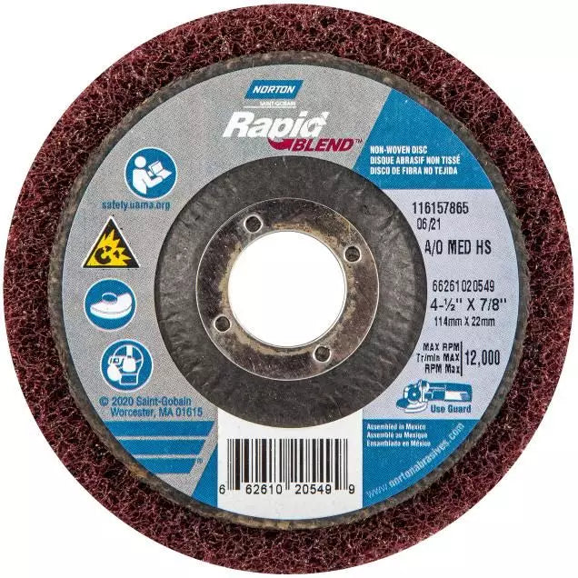 Disque à centre déporté non tissé Norton Bear-Tex à haute résistance Rapid Blend AO à grain moyen 4-1/2 x 5/8-1
