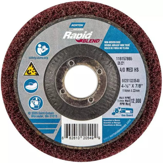 Disque à centre déporté non tissé Norton Bear-Tex à haute résistance Rapid Blend AO à grain moyen 4-1/2 x 5/8-1