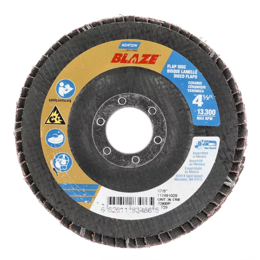 Coated Flap Disc - 7/8 in Non-Threaded Arbor, Type 29, 5 in Disc Diameter, 40 Grit, 12000 RPM