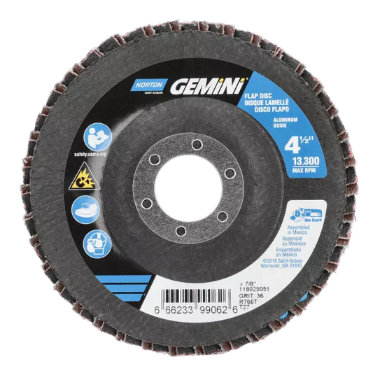 Flap Disc - Type 27, 5 in Disc Diameter, 7/8 in Center Hole, P60 Grit, 12000 rpm