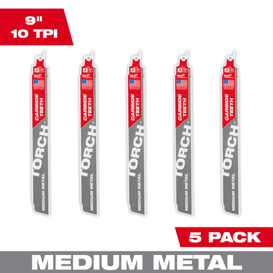 The Torch™ With Carbide Teeth For Medium Metal Sawzall® Blade 9" 10tpi 5pk
