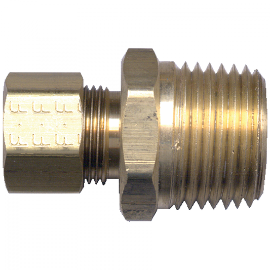 Compression Male Pipe Connector, Brass, 3/8 Tube OD x 1/2 Male Pipe