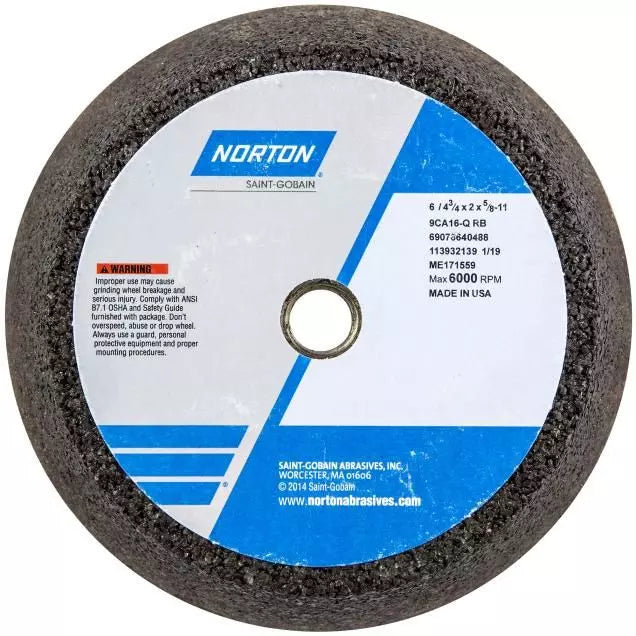 Gemini Tool & Cutter Grinding Wheel - Grade: Coarse, Grit Number: 16, Wheel Diameter: 6 in, Maximum RPM: 6000 RPM