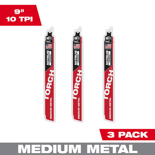 The Torch™ With Nitrus Carbide™ Teeth For Medium Metal Sawzall® Blade 9" 10tpi 3pk