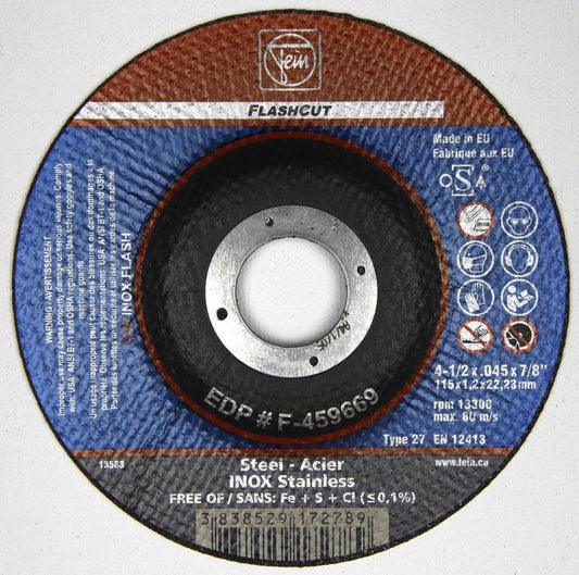 F-162613 SP Cut-Off Wheel, 4-1/2" x 3/32" x 7/8”, Type 27