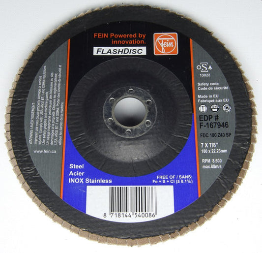 F-167946 SP Flap Disc, 7" x 7/8”, Grit 40, Type 29