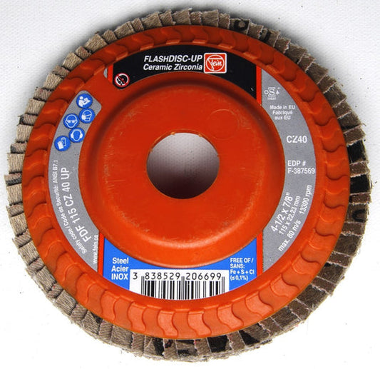 F-387571 Flap Disc, Zirconia/Ceramic, 4-1/2" x 7/8", Grit 80, Type 27