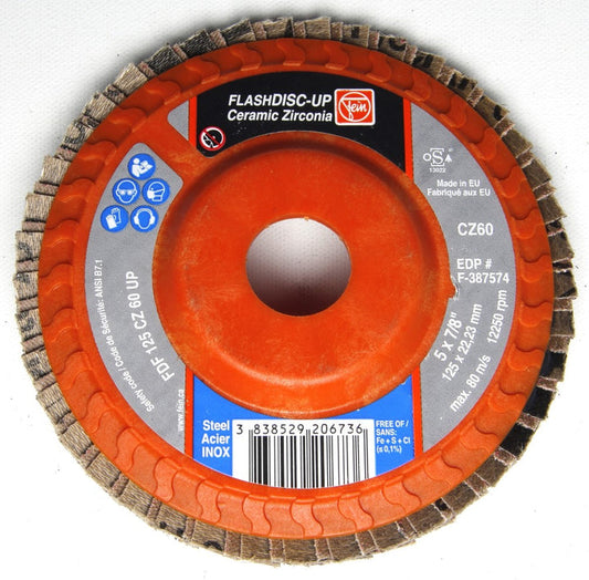 F-387573 Flap Disc, Zirconia/Ceramic, 5" x 7/8”, Grit 40