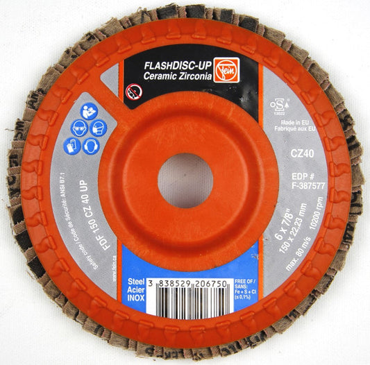F-387573 Flap Disc, Zirconia/Ceramic, 6" x 7/8”, Grit 40