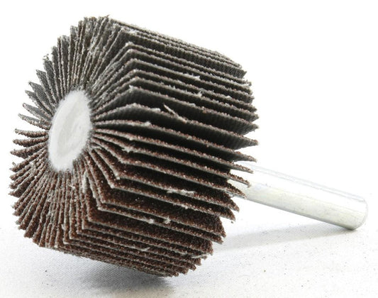 Mounted Flap Wheels, 1/4" Shanks, 1-1/2" x 1", Grit 40
