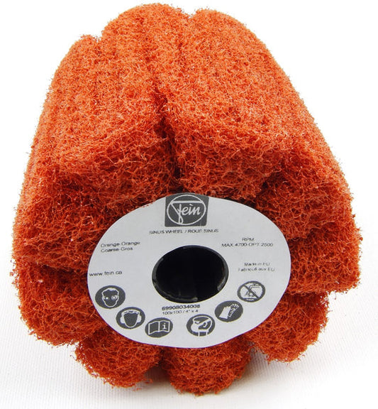 Non-Woven Sinus "Wavy" Wheels, Orange, 4" x 4", Grit. 80