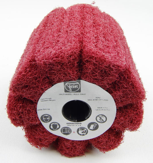 Non-Woven Sinus "Wavy" Wheels, Red, 4" x 4", Grit. 120