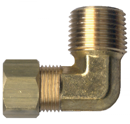 90° Compression Male Pipe Elbow, Brass, 1/4 Tube OD x 1/8 Male Pipe