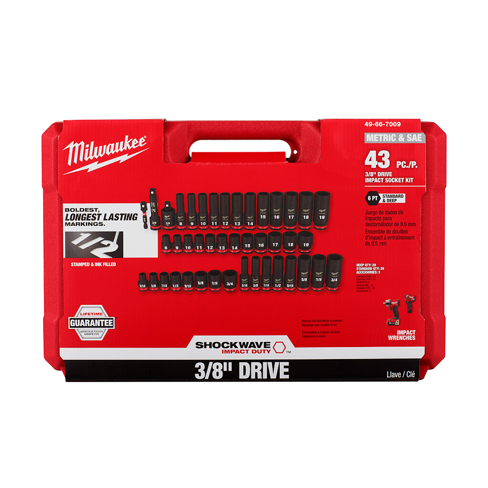 43PC SHOCKWAVE™ Impact Duty 3/8" Drive SAE & Metric Deep 6 Point Socket Set