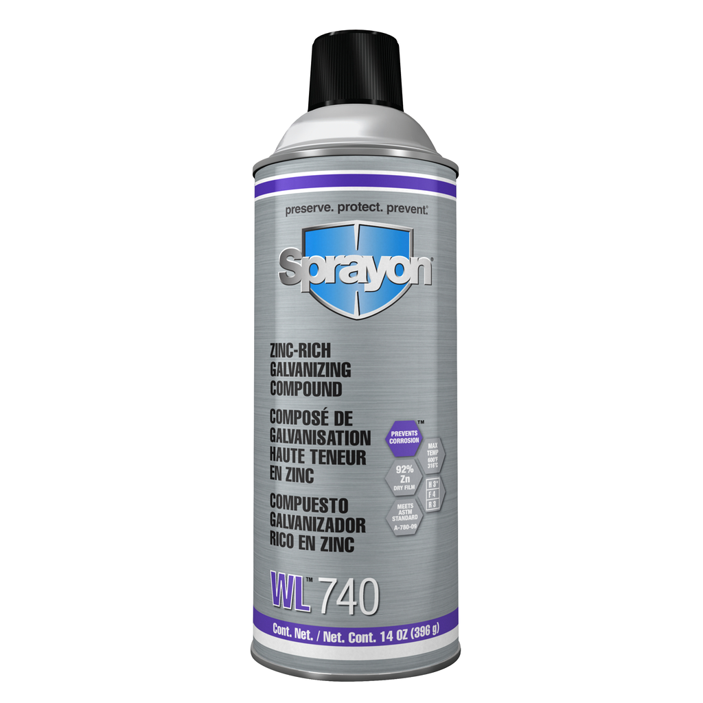 Sprayon WL740 Zinc-Rich Galvanizing Compound, Low Gloss, Medium Gray, 14 oz.