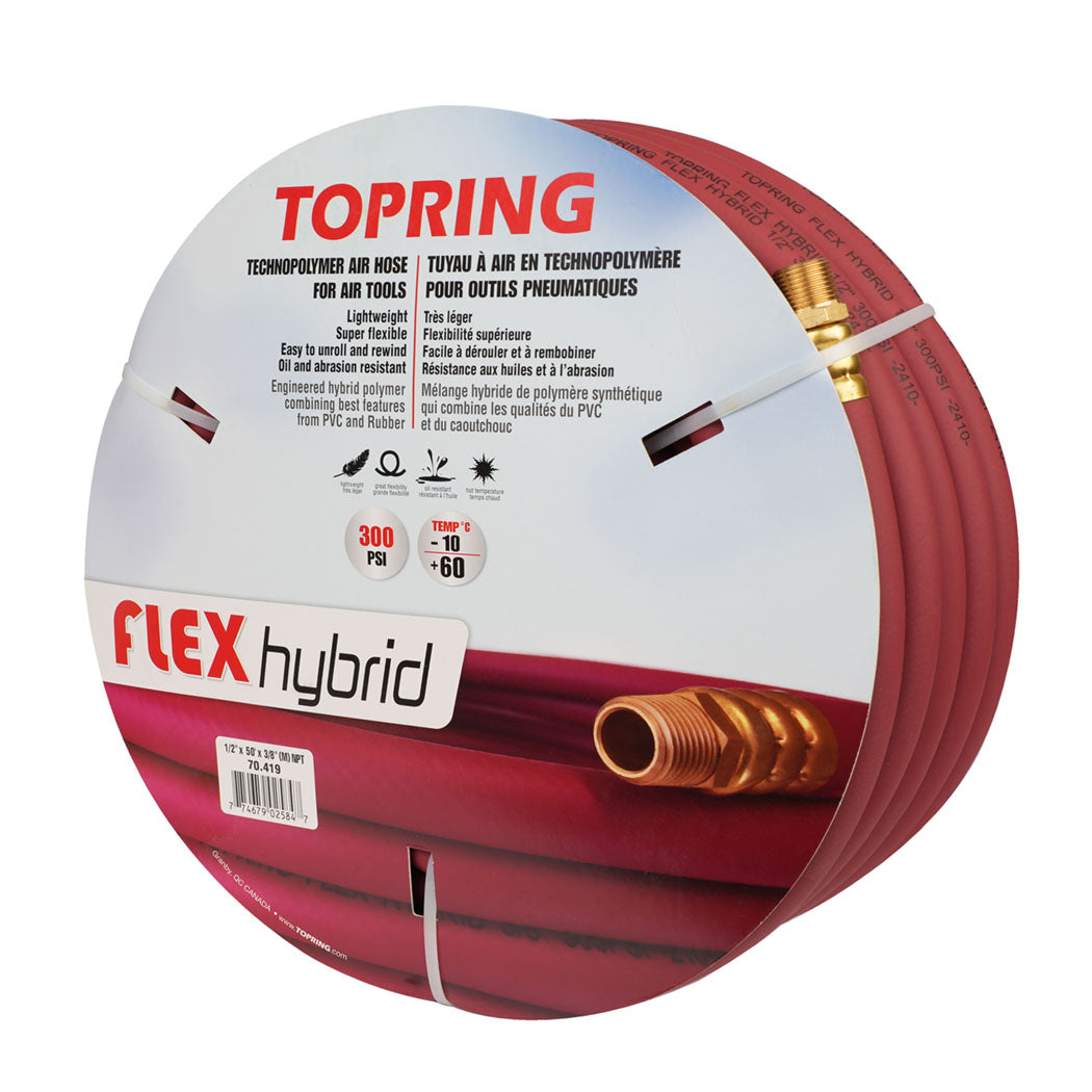 Polymer Hose 1/2 I.D. 50 Feet 3/8 (M) NPT, Flexhybrid Model