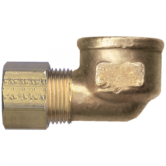 90° Compression Female Pipe Elbow, Brass, 3/8 Tube OD x 3/8 Female Pipe