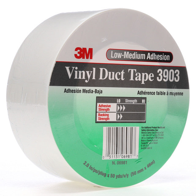 3M™ Vinyl Duct Tape, 3903, white, 2 in x 50 yd (50.8 mm x 45.7 m)