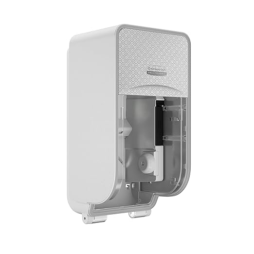 Distributeur de papier hygiénique vertical sans mandrin Kimberly-Clark Professional ICON pour 2 rouleaux (53696), avec plaque frontale à motif mosaïque argentée, 12,95" x 6,5" x 6,35" (Qté 1)