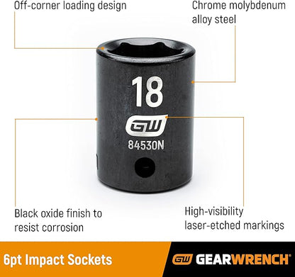 GEARWRENCH Jeu de 14 Douilles à Chocs Profondes 1/4" 6 Pans, Métrique - 84909