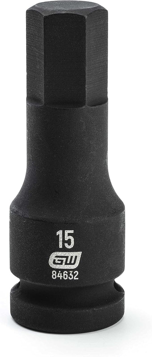 Douille métrique à impact hexagonale à entraînement 1/2" Gearwrench 84632, 15 mm, noire