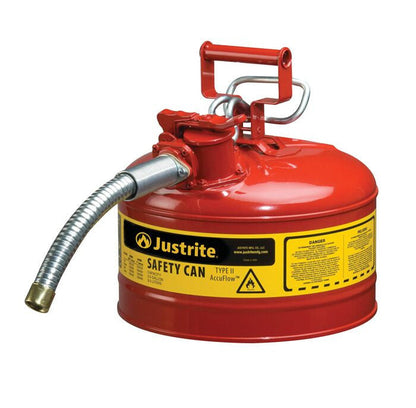Steel Safety Can for Flammables, Type II, AccuFlow™, Red, 2.5Gal, 1" Metal Hose