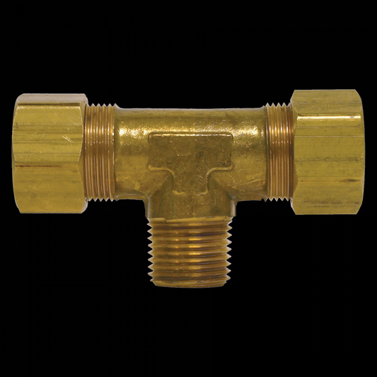 Compression Male Branch Tee, Brass, 3/8 Tube OD x 1/4 Male Pipe