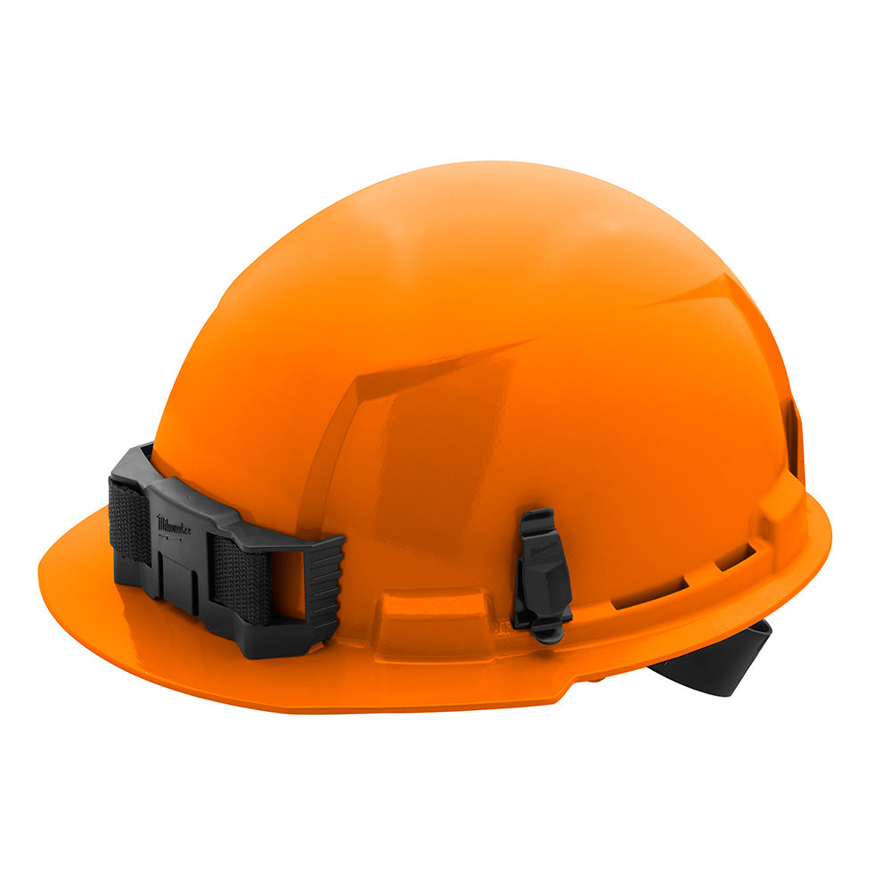 Orange Front Brim Hard Hat White/4pt Ratcheting Suspension - Type 1, Class e, 5/PK