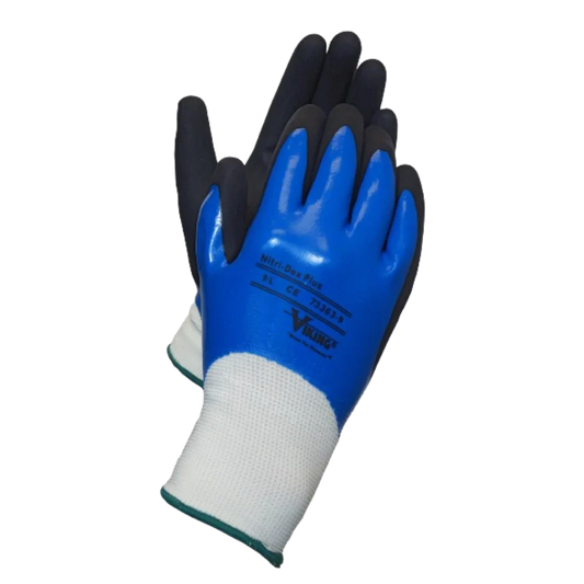 Gants Viking® Nitri-Dex 360°, noir et bleu, tricot nitrile et nylon, taille 9