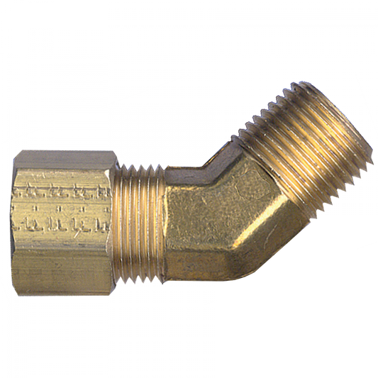 45° Compression Male Pipe Elbow, Brass, 1/4 Tube OD x 1/8 Male Pipe