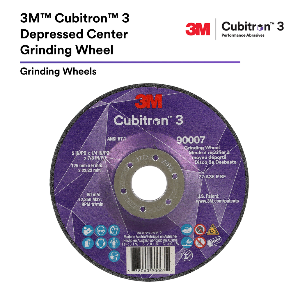 3M™ Cubitron™ 3 Depressed Center Grinding Wheel 90003 36+ T27 4-1/2 In × 1/4 In × 7/8 In (11x6x22.23) ANSI 10/Pack 20 Ea/Case