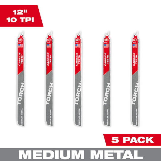 The Torch™ With Carbide Teeth For Medium Metal Sawzall® Blade 12" 10tpi 5pk