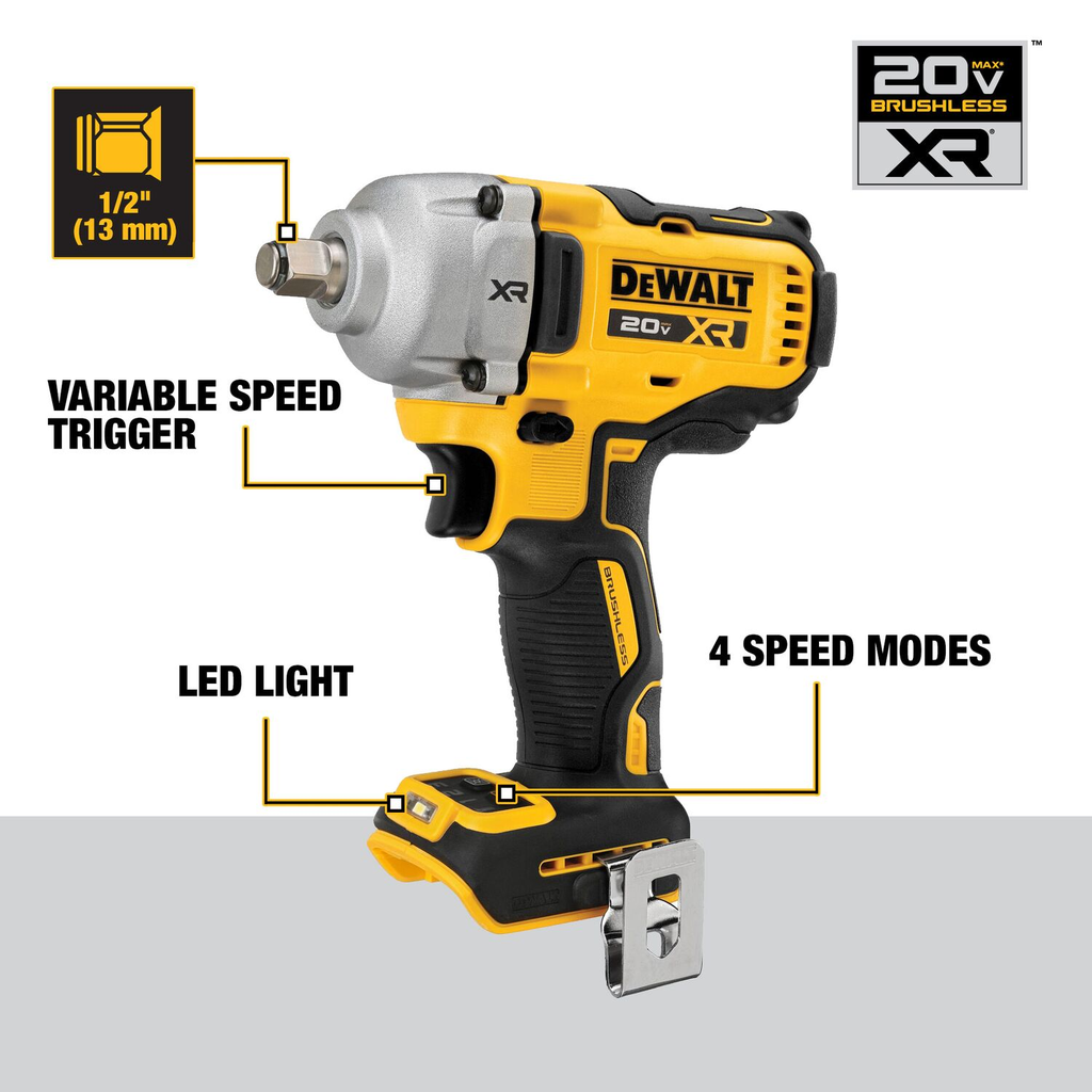 DEWALT 20V MAX* XR 1/2 in. Mid-Range Impact Wrench with Hog Ring Anvil (Tool Only)
