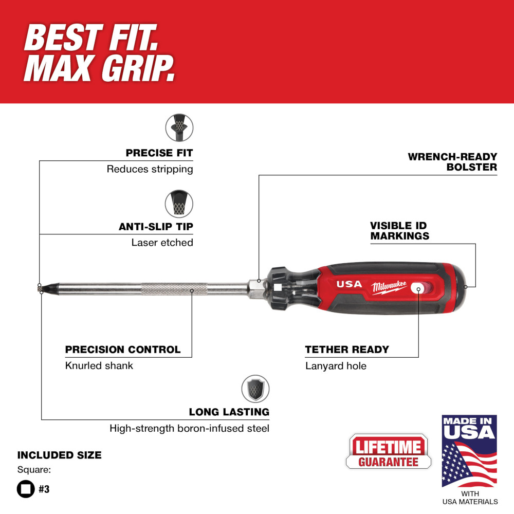 #3 Square 6" Cushion Grip Screwdriver