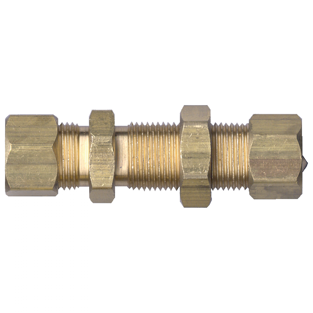 Compression Bulkhead Union, Brass, 3/8 Tube OD