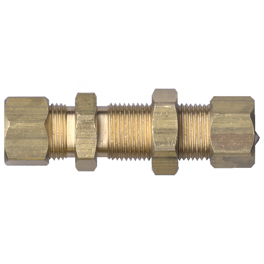 Compression Bulkhead Union, Brass, 3/8 Tube OD