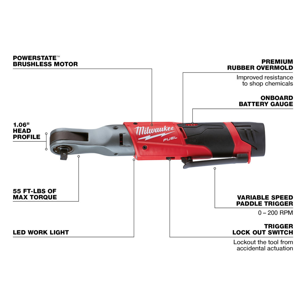M12 FUEL™ 3/8 In. Ratchet 2 Battery Kit