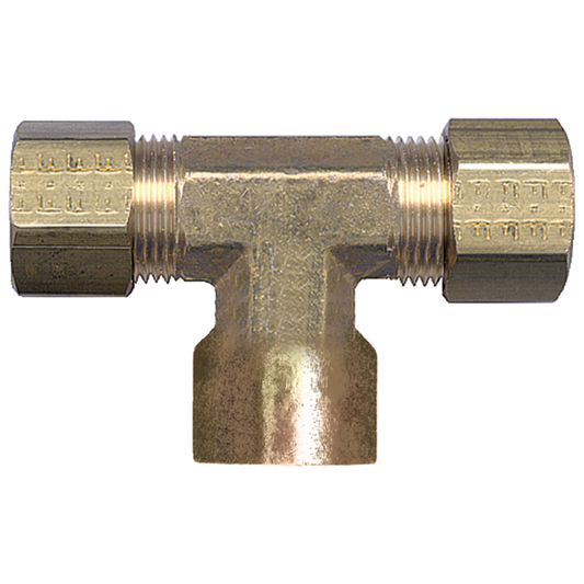 Compression Female Branch Tee, Brass, 1/4 Tube OD x 1/4 Female Pipe