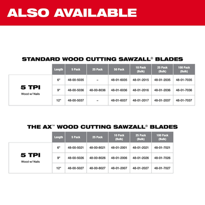6" 5 TPI Ax Sawzall Blade For Wood With Nails