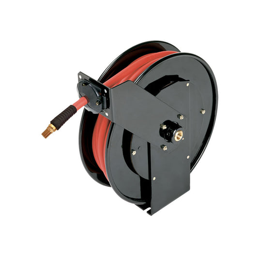 Dévidoir L avec tuyau en caoutchouc 3/8 D.I. de 50 pieds, modèle Steelpro avec tuyau Airflex Premium