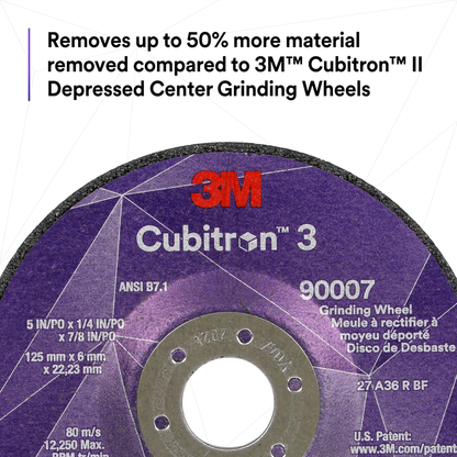 3M™ Cubitron™ 3 Depressed Center Grinding Wheel 90003 36+ T27 4-1/2 In × 1/4 In × 7/8 In (11x6x22.23) ANSI 10/Pack 20 Ea/Case