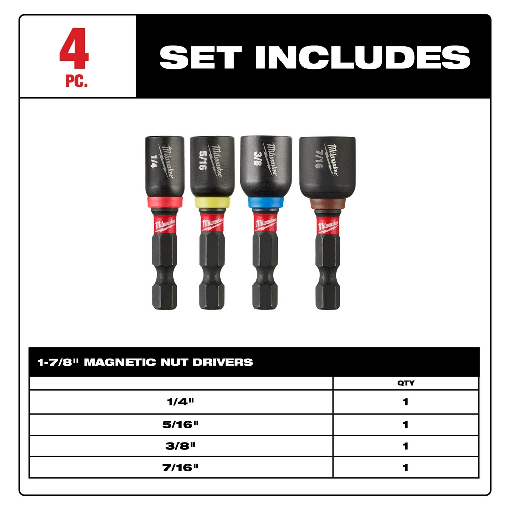 4 PC SHOCKWAVE™ Impact Duty 1-7/8" Magnetic Nut Driver