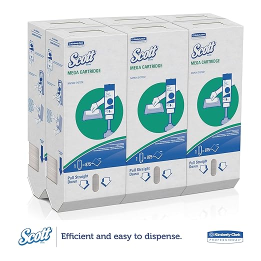 Boîte de serviettes Scott® Mega Cartridge (98908), serviettes en papier jetables, 6 cartons de 875 serviettes pour boissons (5 250 serviettes/carton)
