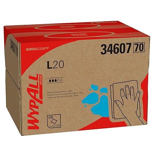 WypAll® GeneralClean™ L20 Medium Cleaning Cloths (34607), Brag Box, White (176 Sheets/Box, 1 Box/Case, 176 Sheets/Case)